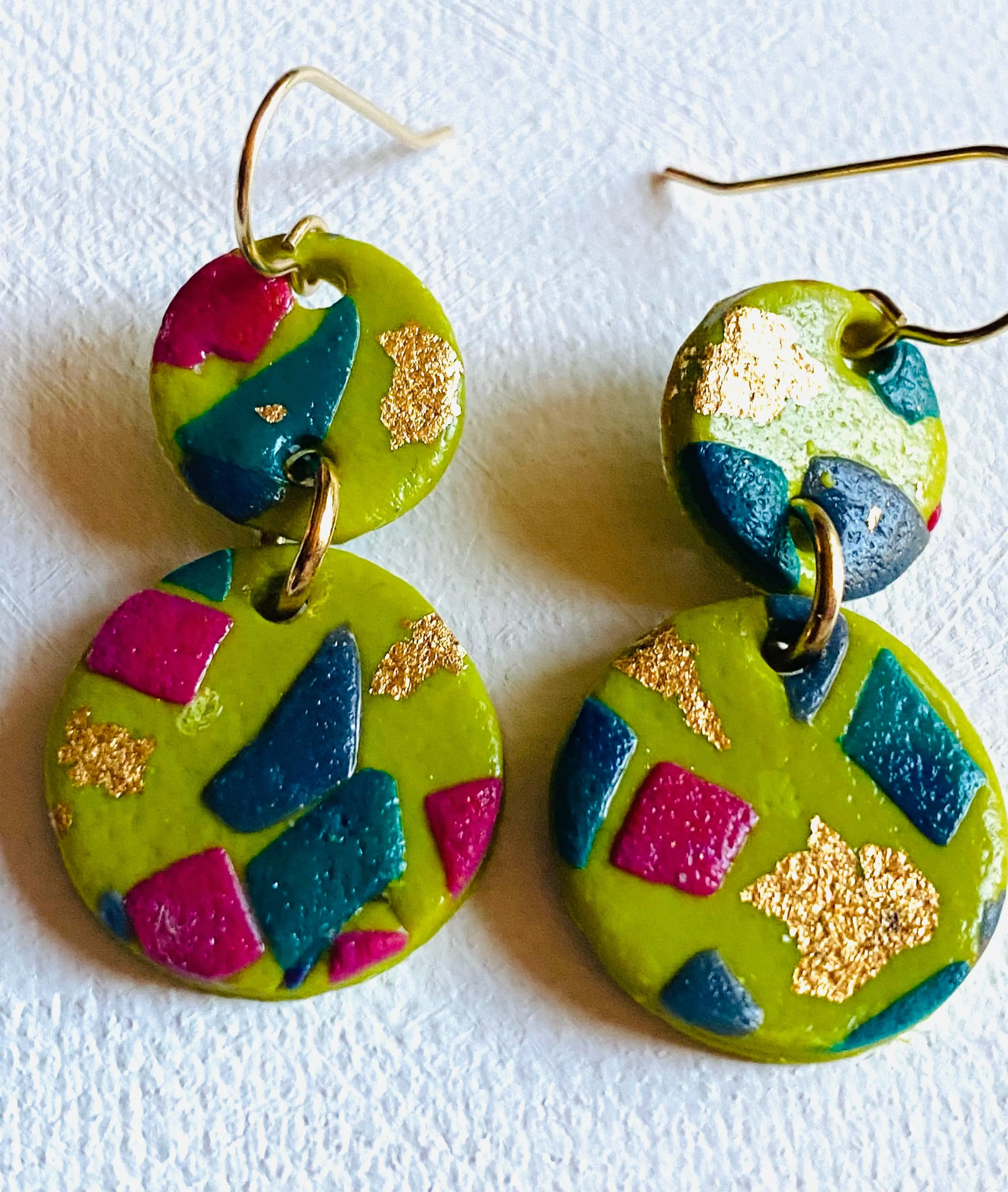 Spring Green Earrings, Spring Color and Design Clay Earrings