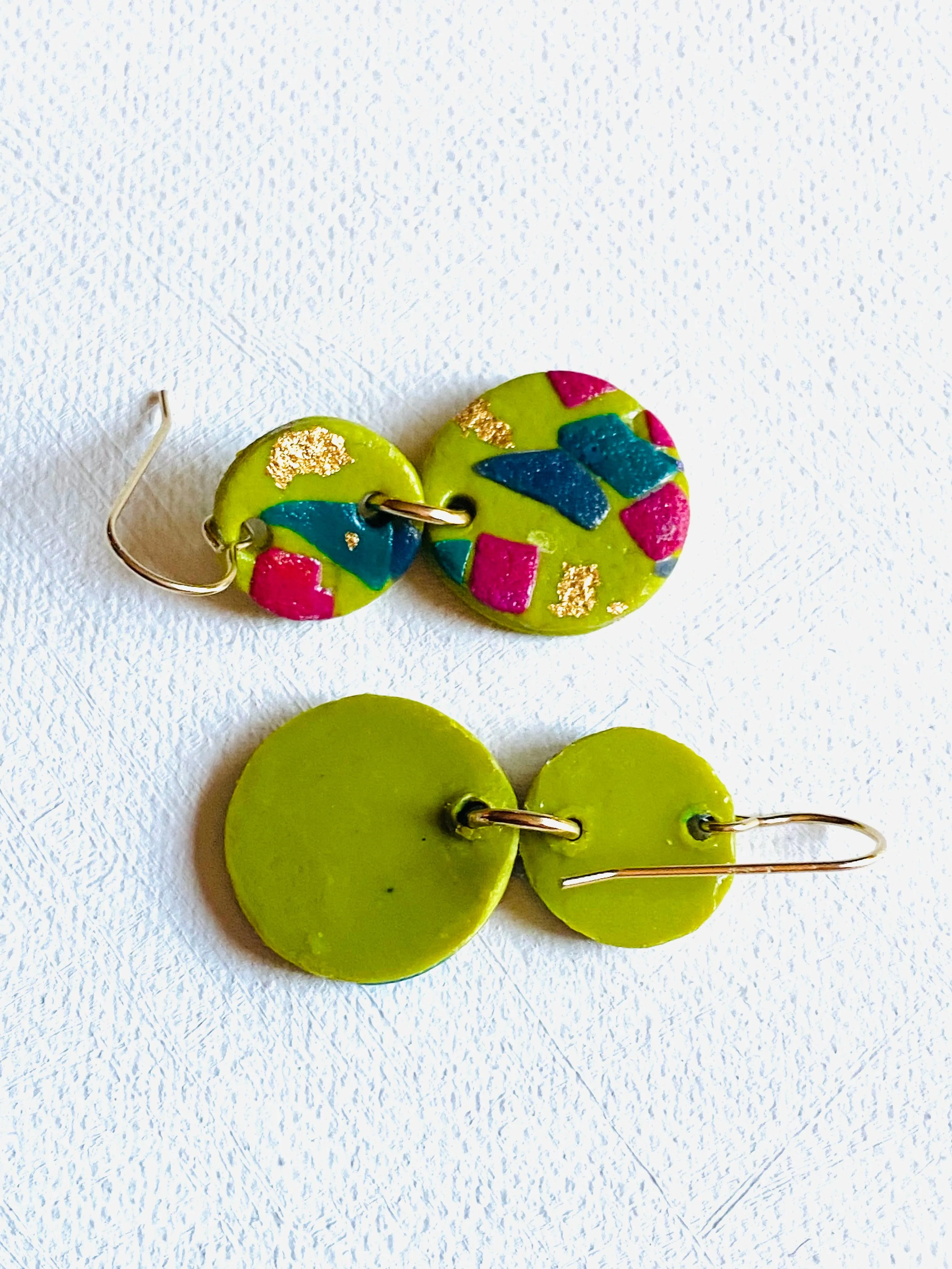 Spring Green Earrings, Spring Color and Design Clay Earrings