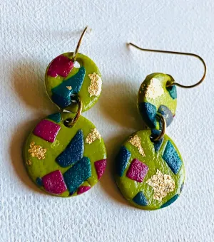Spring Green Earrings, Spring Color and Design Clay Earrings
