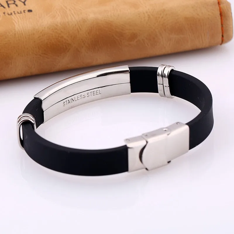 Stainless Steel Black Silicone Jesus Cross Bracelets