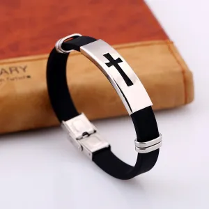Stainless Steel Black Silicone Jesus Cross Bracelets