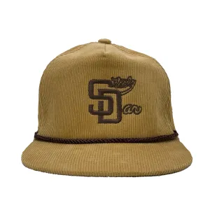 Steely Dan San Diego Padres Custom Embroidered Corduroy, yellow/brown rope hat, snapback ￼