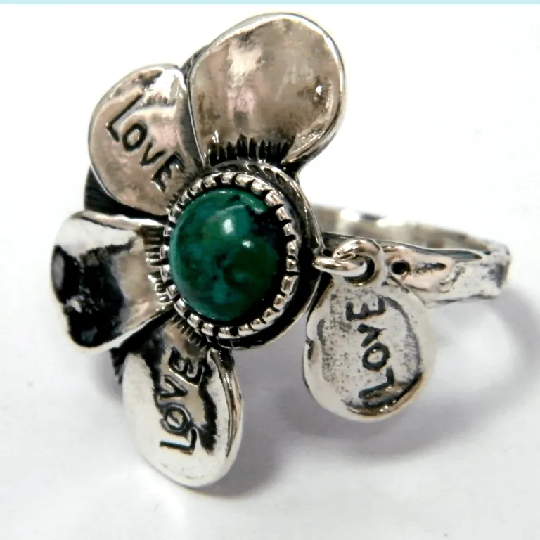 Sterling Silver Ring Hamsa Charms & Amethyst CZ Stones