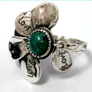 Sterling Silver Ring Hamsa Charms & Amethyst CZ Stones