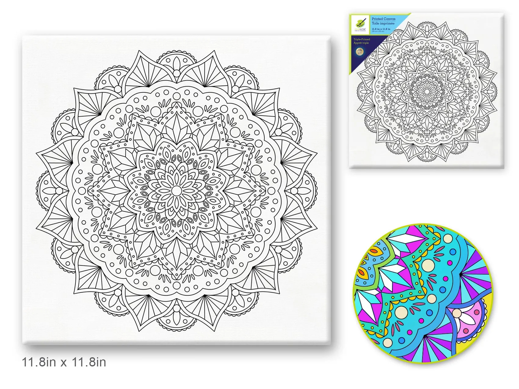 Stretch Artist Printed Canvas: 12"x12" Primed Back-Stapled  Mandala