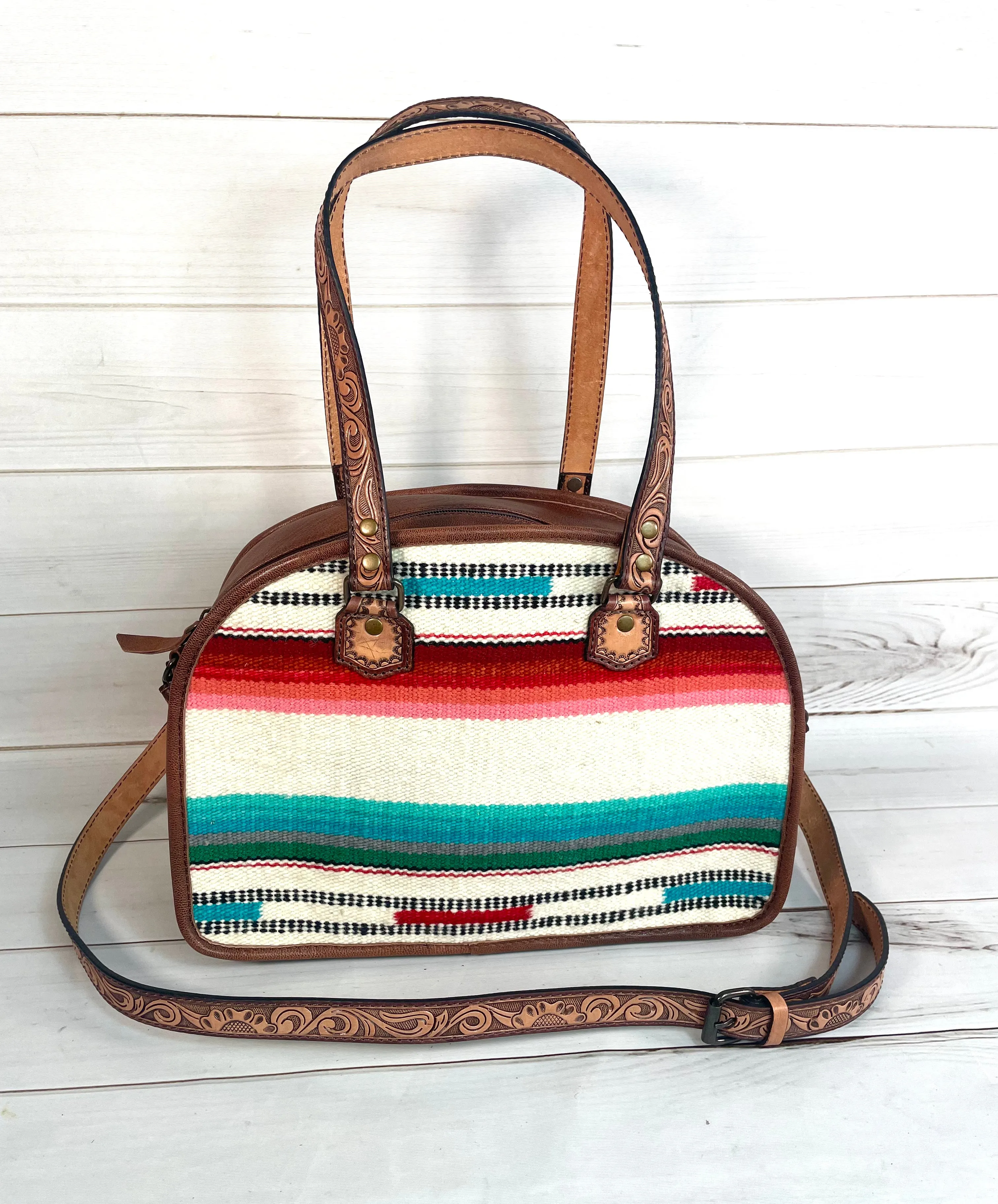Summer Serape Wool and Leather Handle Handbag