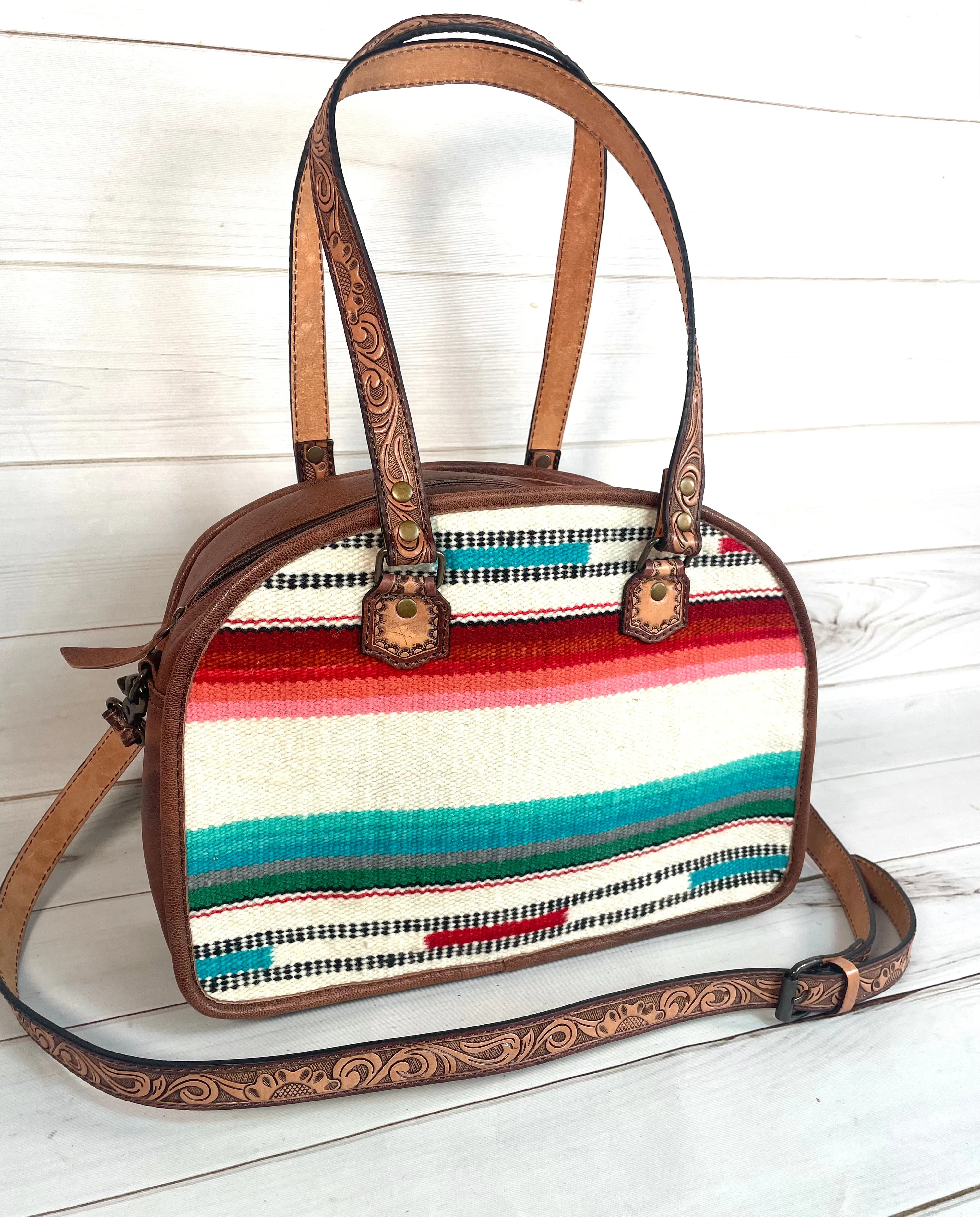 Summer Serape Wool and Leather Handle Handbag