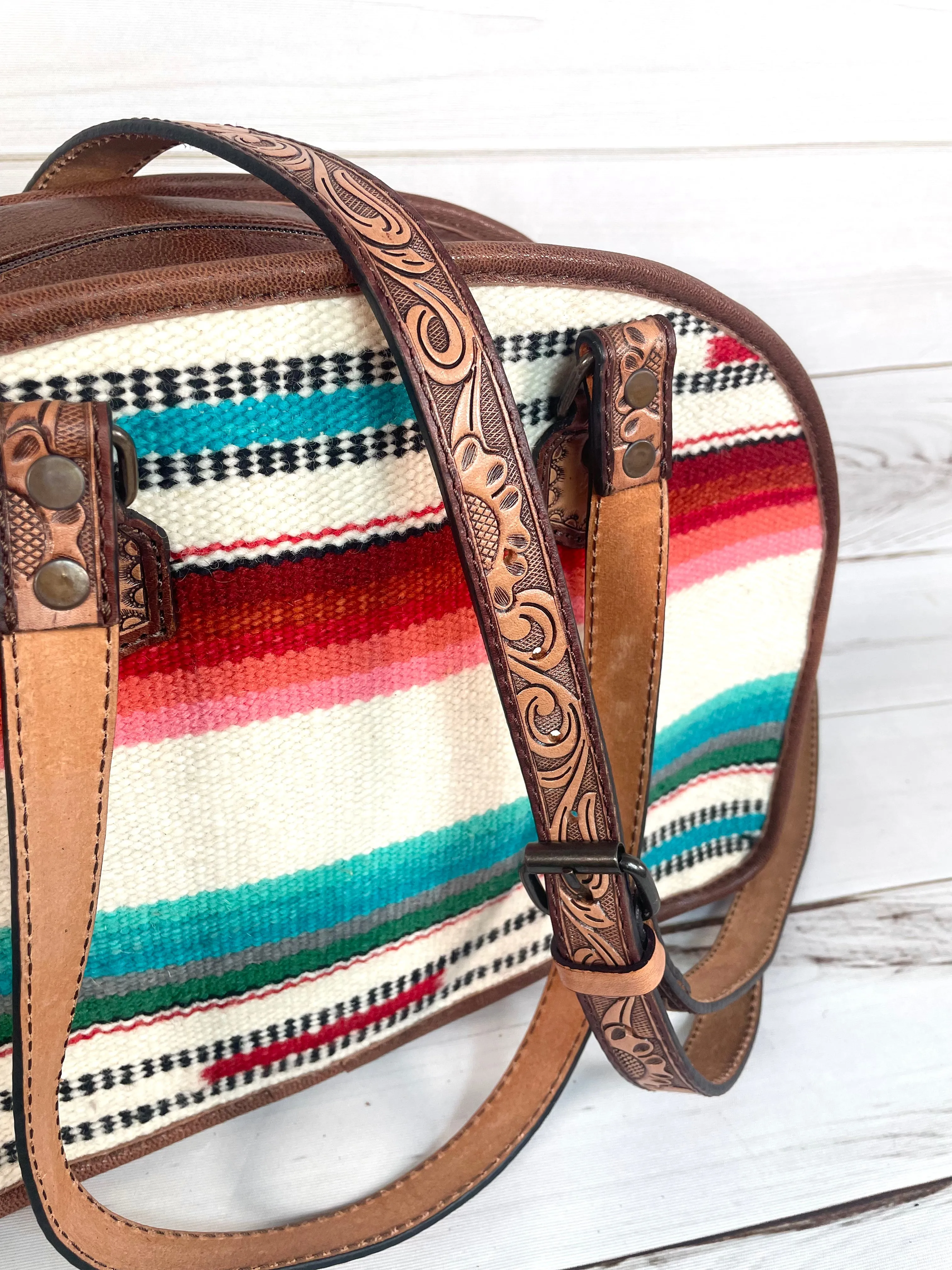 Summer Serape Wool and Leather Handle Handbag