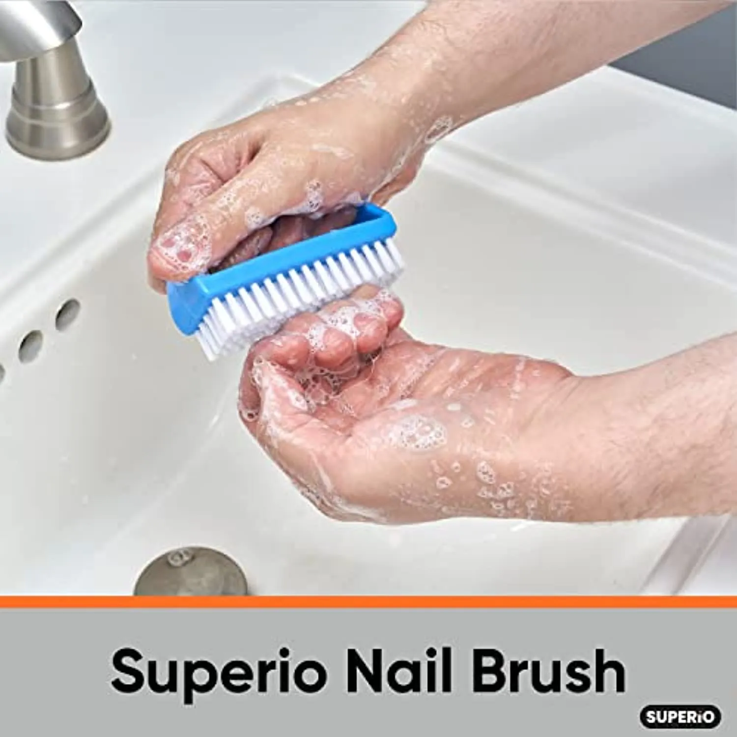 Superio Stiff Nail Brush Cleaner with Handle 3 Pack, Durable Scrub Brush, Clean Toes, Fingernails- Hand Scrubber- All-Purpose Cleaning Brush for Home, Kitchen, Work- Stiff Bristles, Easy to Use