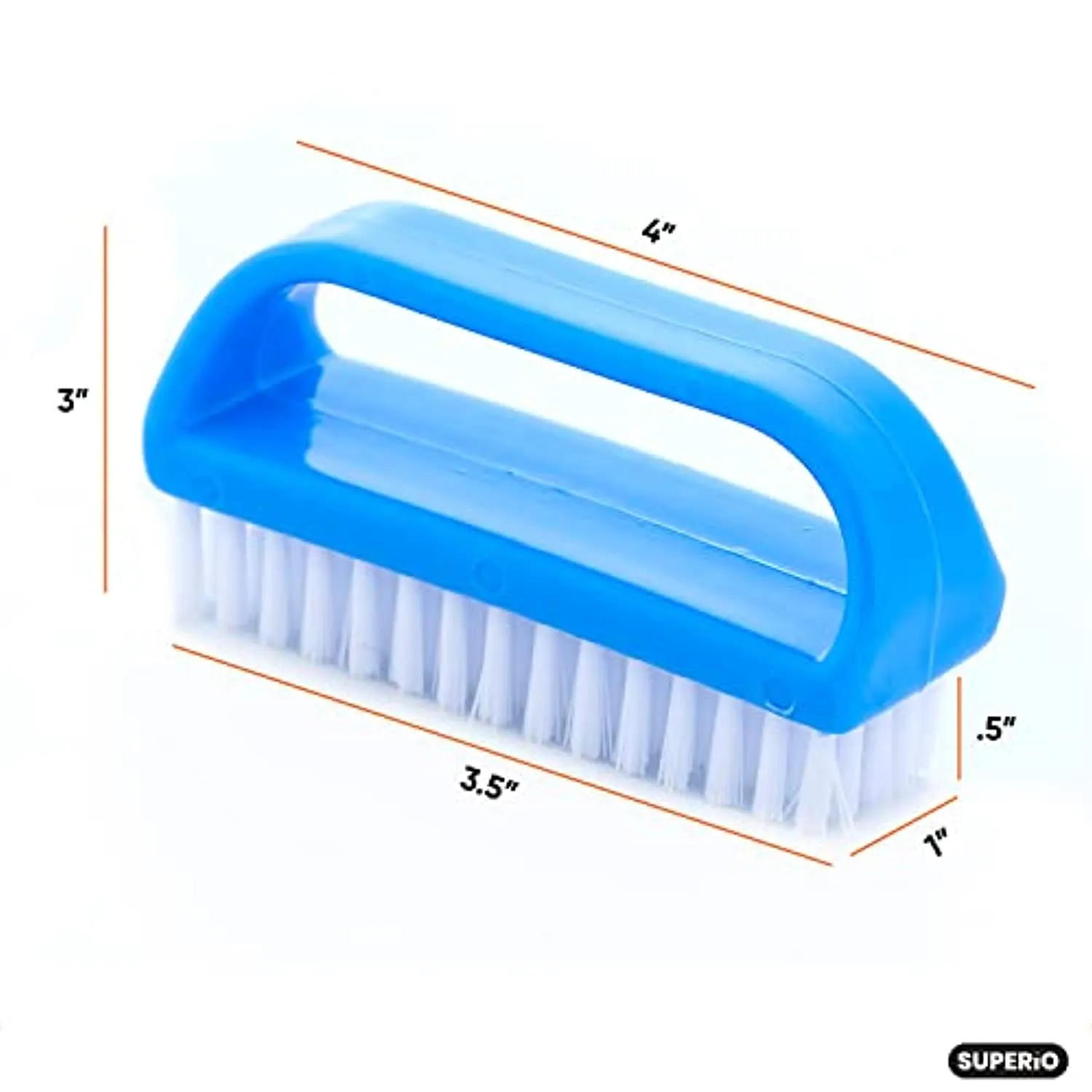 Superio Stiff Nail Brush Cleaner with Handle 3 Pack, Durable Scrub Brush, Clean Toes, Fingernails- Hand Scrubber- All-Purpose Cleaning Brush for Home, Kitchen, Work- Stiff Bristles, Easy to Use