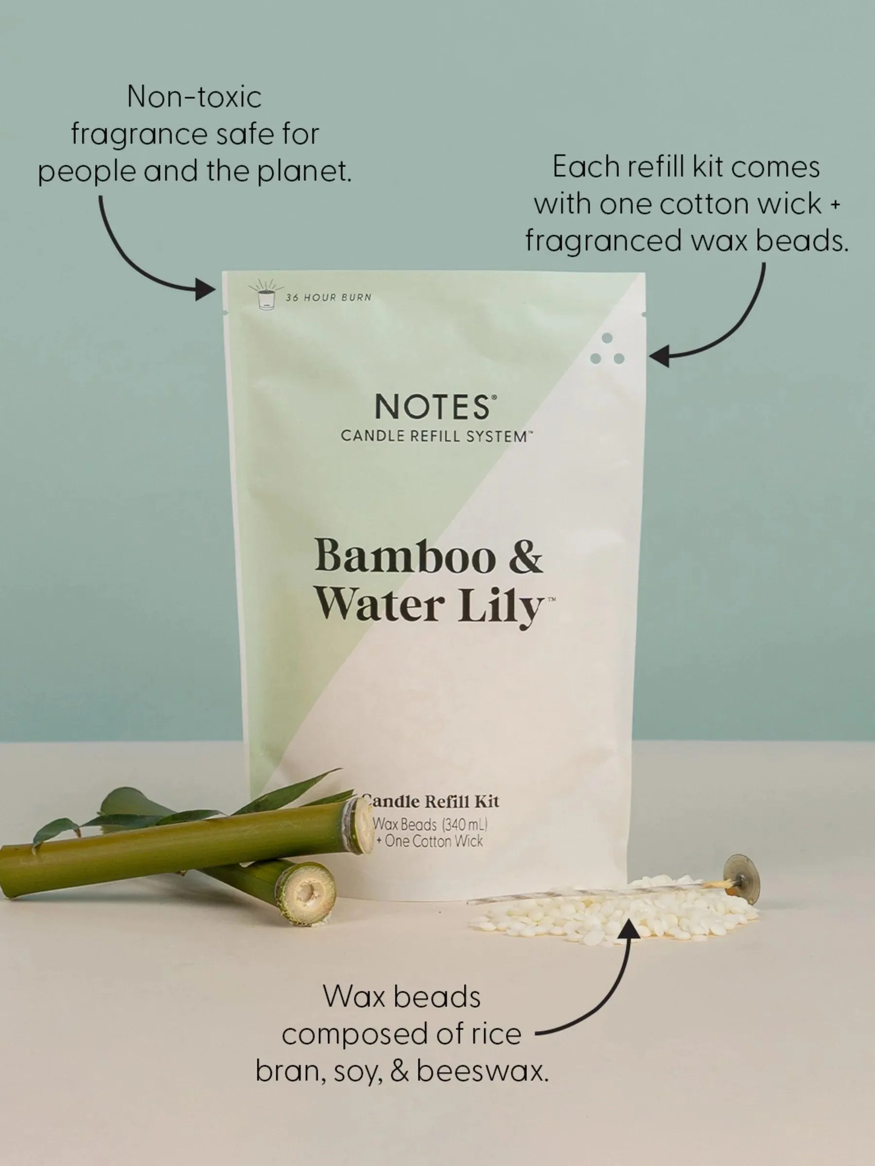 Sustainable Candle Refill Kit - NOTES Bamboo & Waterlilly
