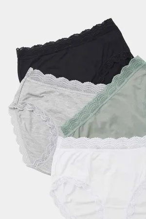 Sustainable High Rise Lace Edge Knicker - Four Pack