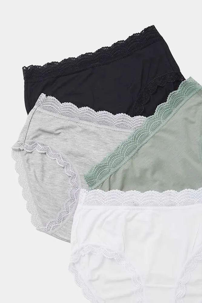 Sustainable High Rise Lace Edge Knicker - Four Pack