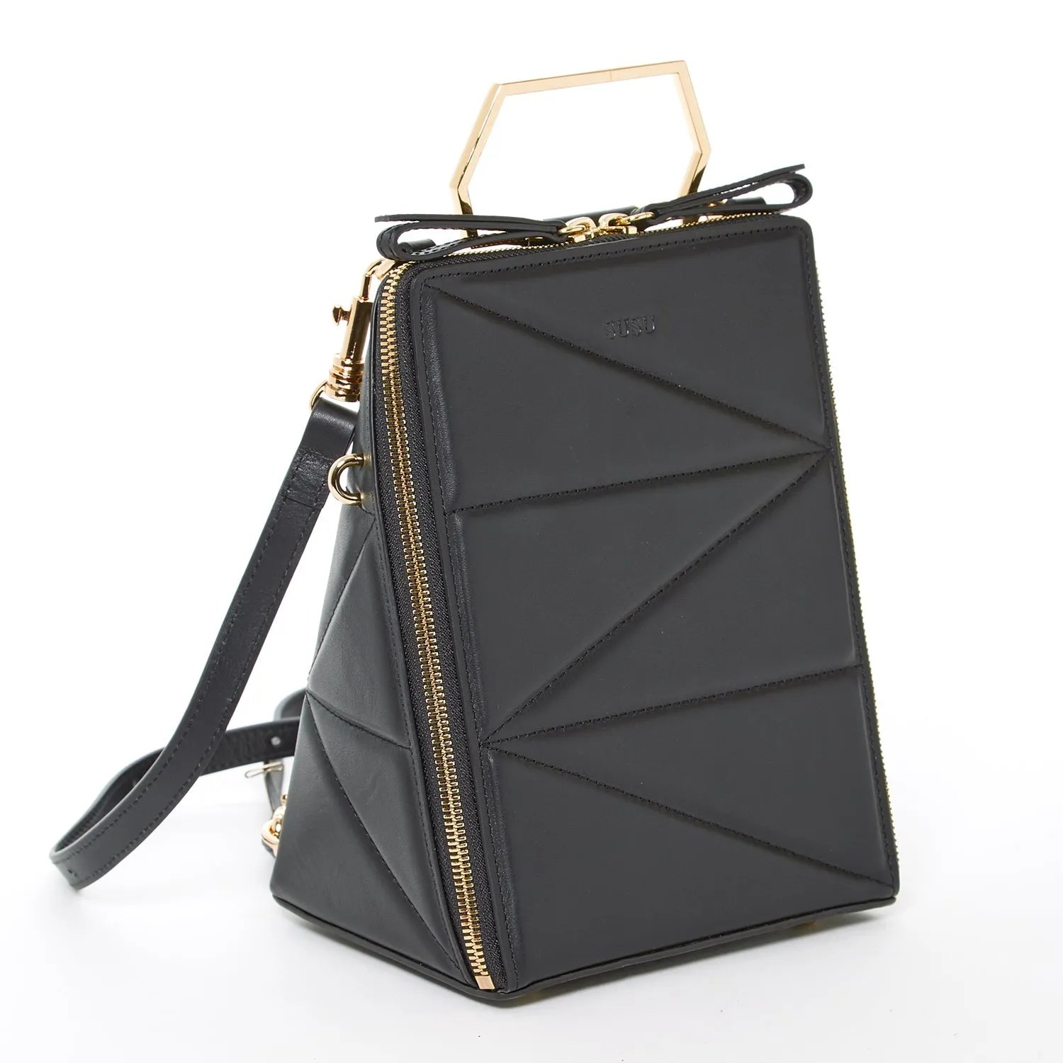 SUSU The Heidi Black Leather Backpack Purse