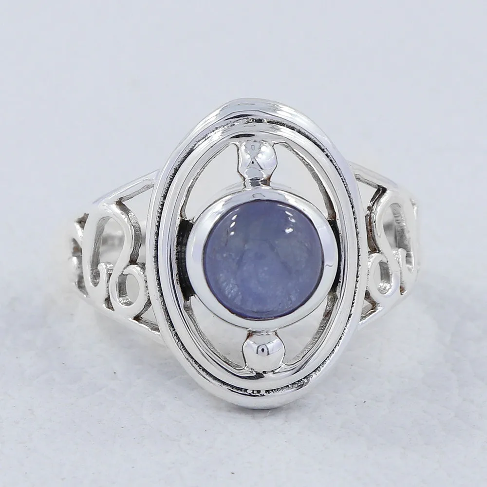 Tanzanite Cabochon Gemstone Designer Silver Ring