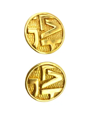 Ted Lapidus Logo Gold Tone Button Earrings on Original Card