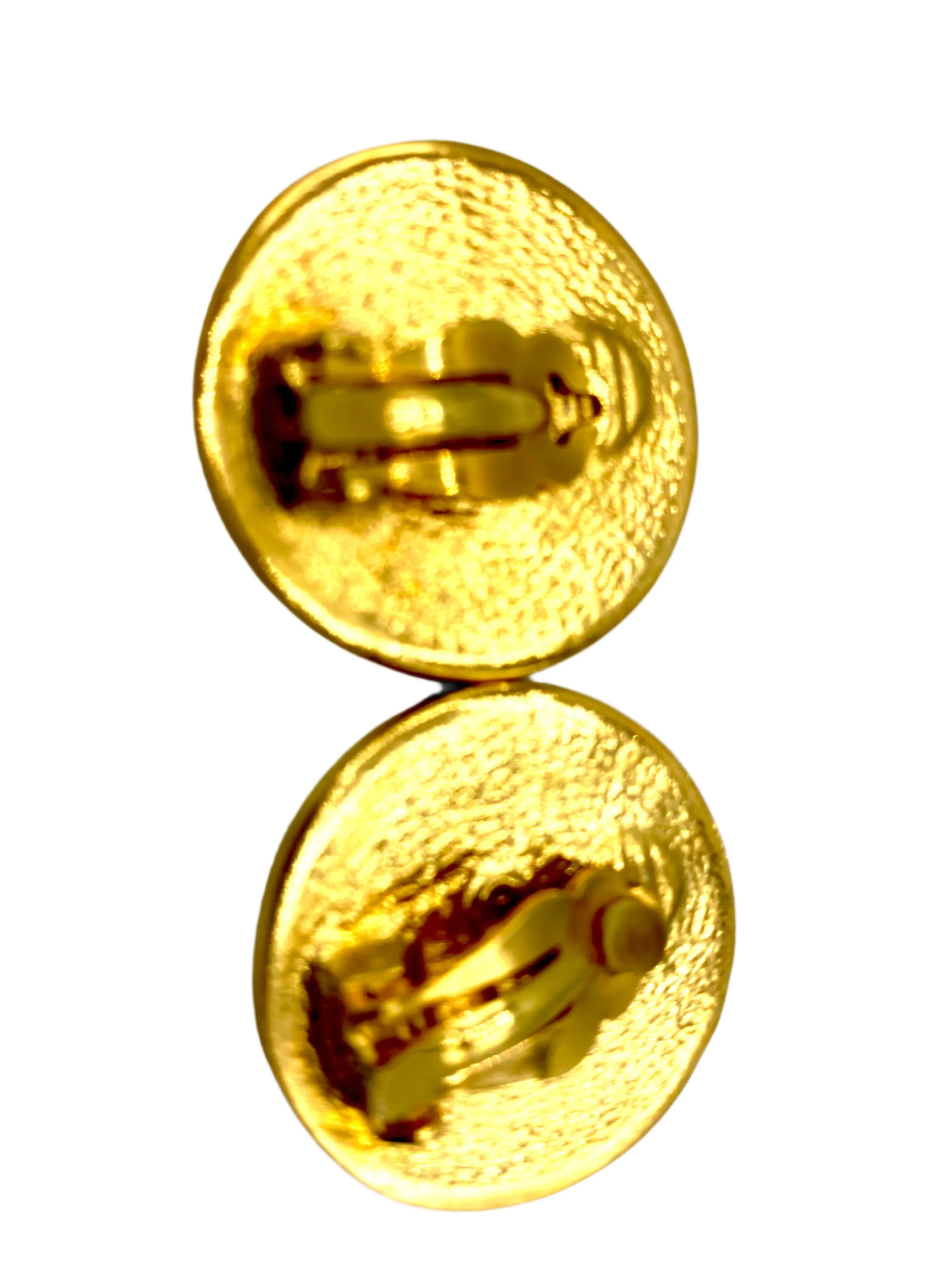 Ted Lapidus Logo Gold Tone Button Earrings on Original Card