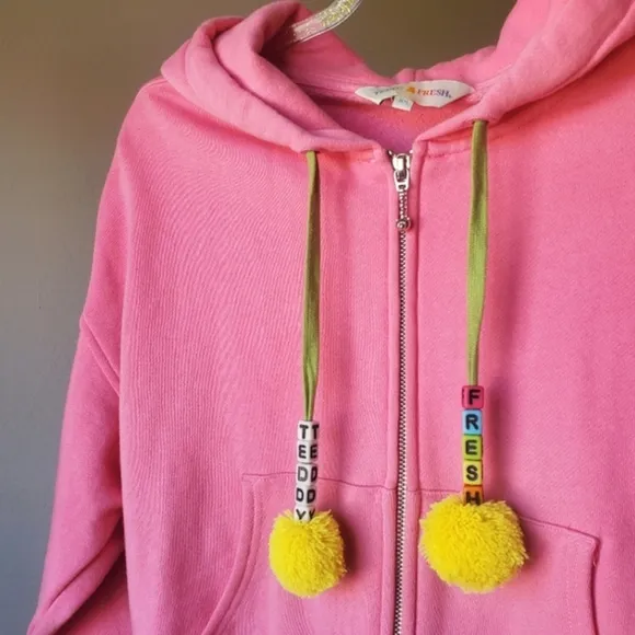 Teddy Fresh Pom-Pom Beaded Drawstrings Zip Hoodie