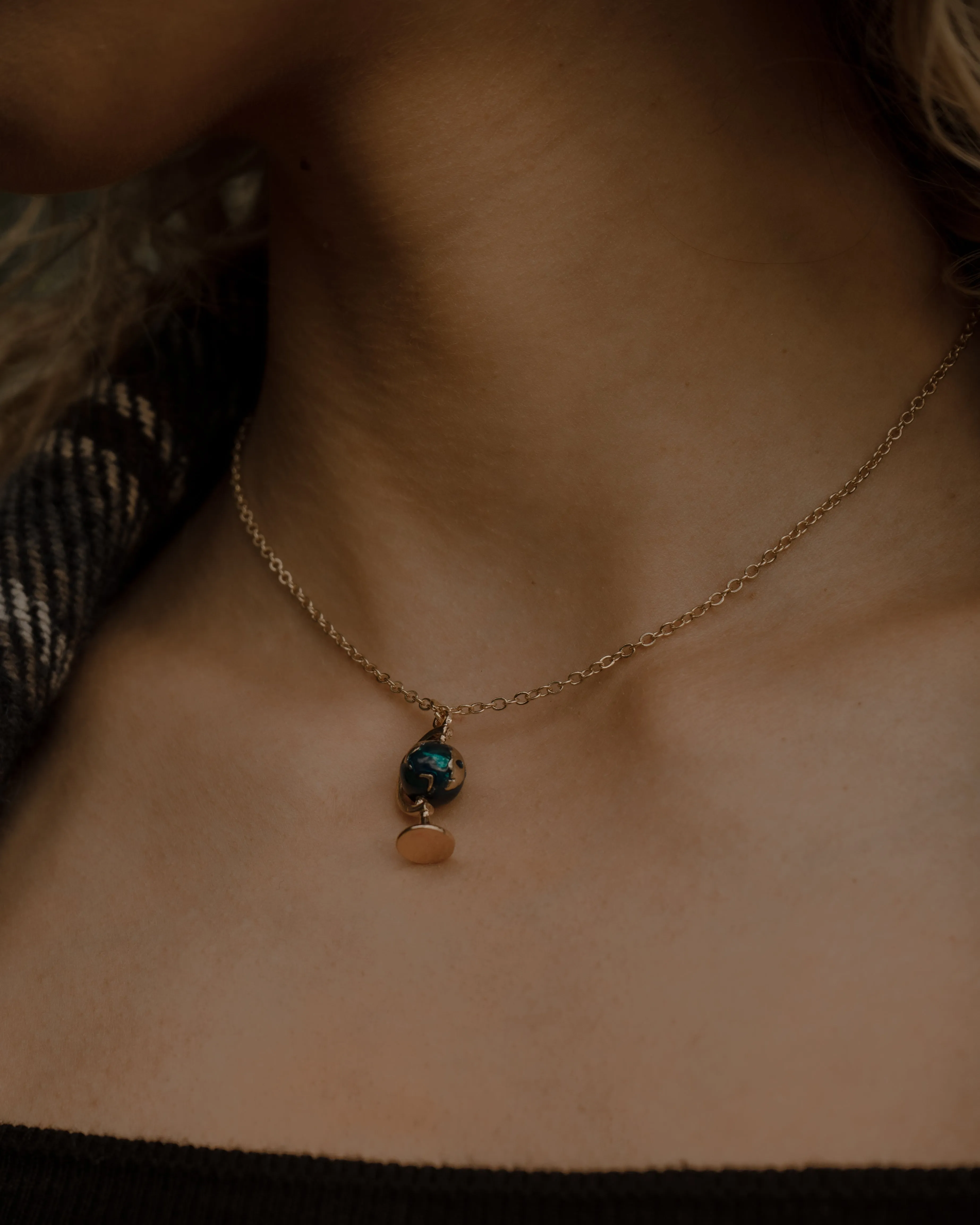 Terrestrial Globe Pendant Necklace in Gold
