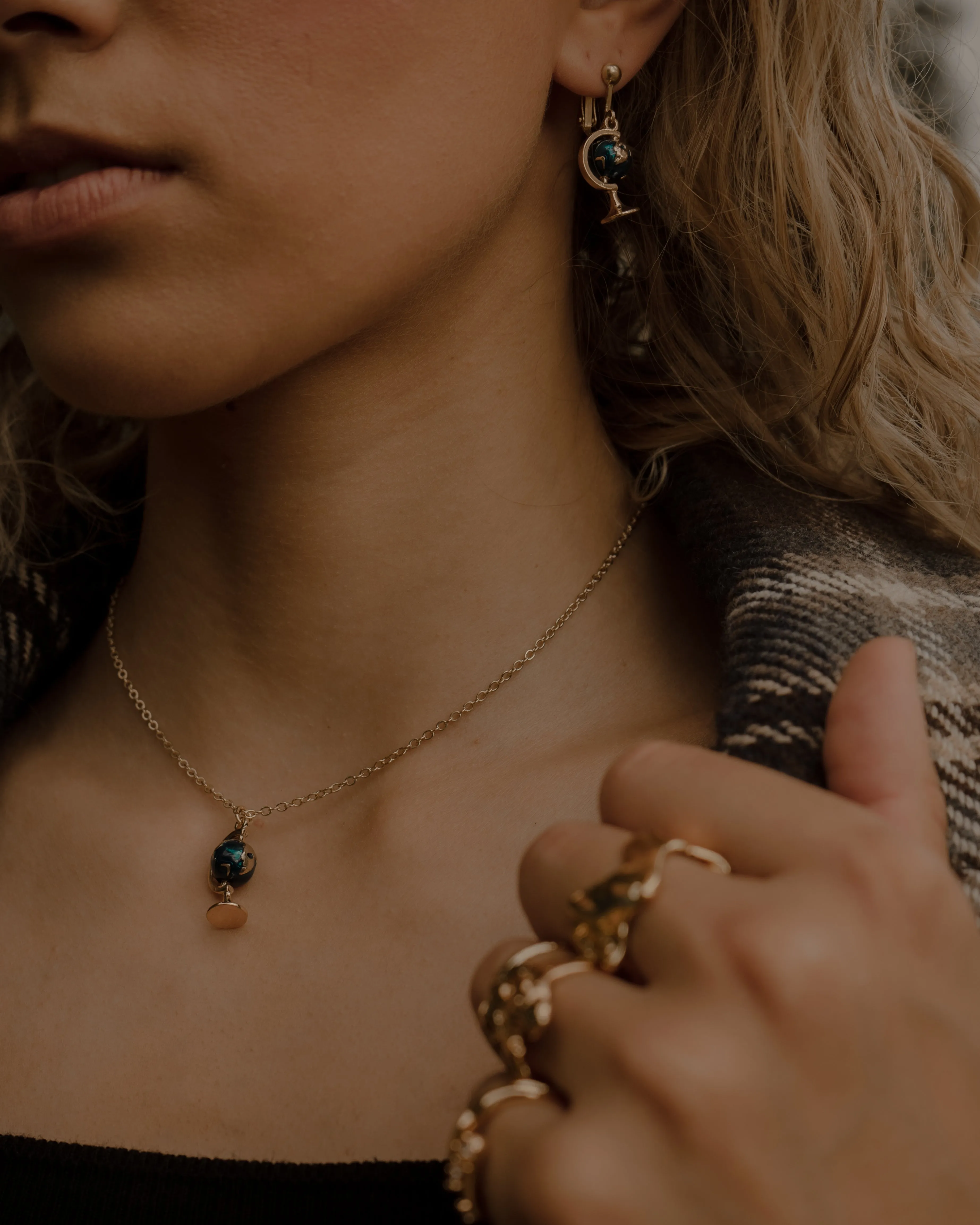 Terrestrial Globe Pendant Necklace in Gold