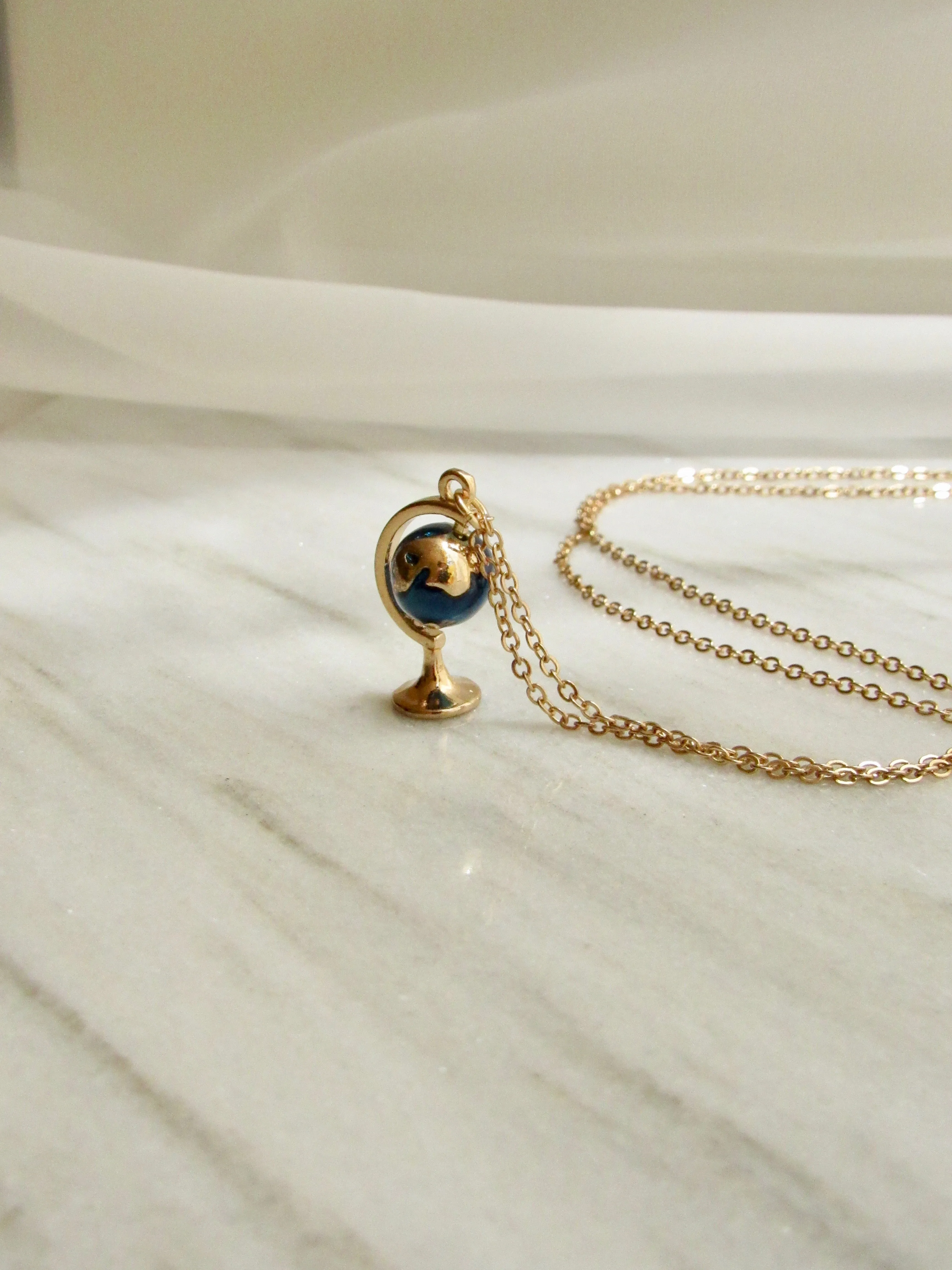 Terrestrial Globe Pendant Necklace in Gold