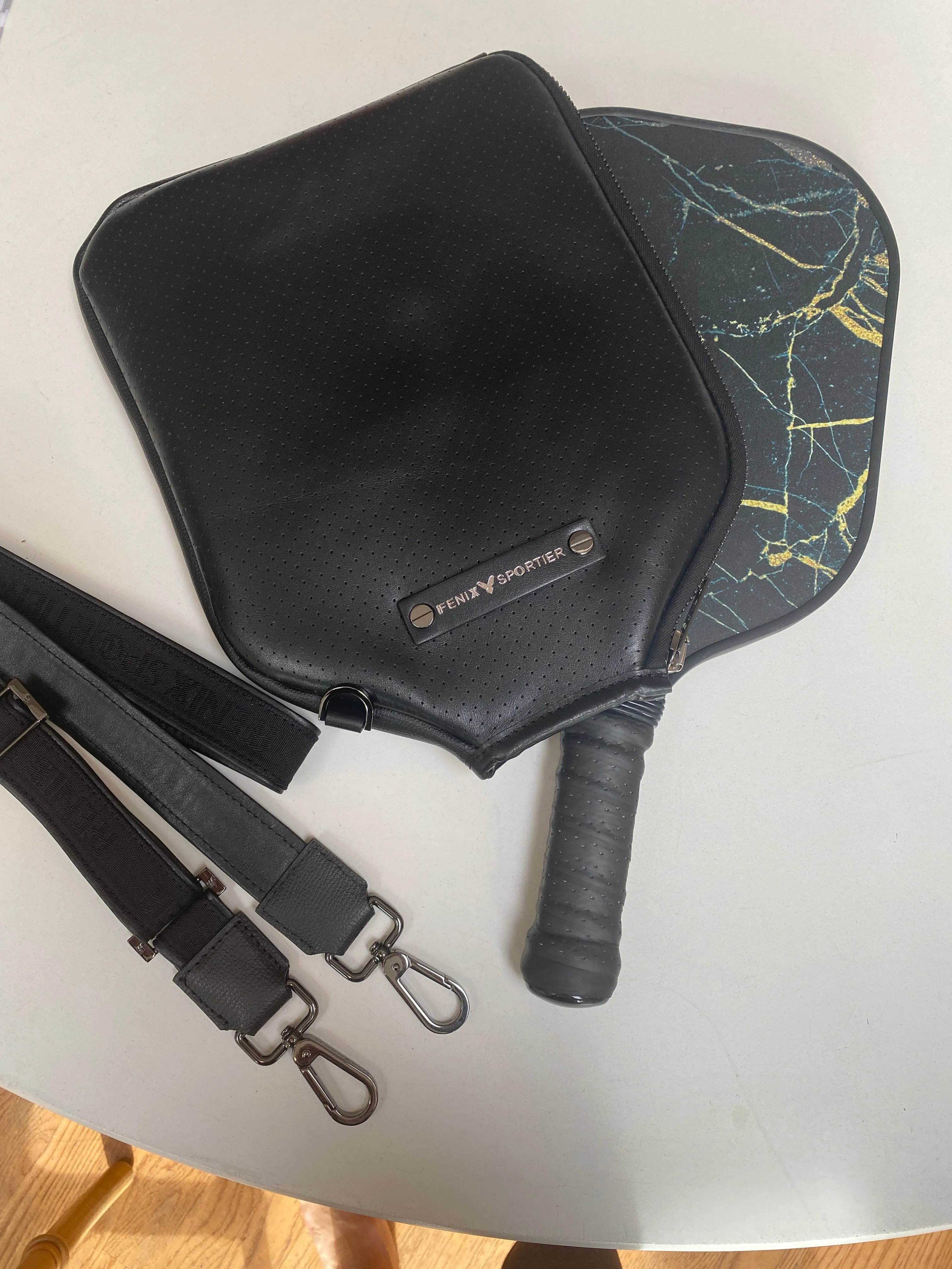 “The Addict” Leather Pickleball Bag - Black/Gunmetal