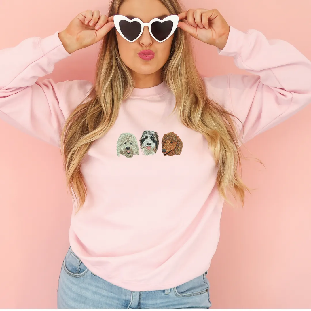 The Custom Embroidered Pet Portrait Sweatshirt With 3-4 Pups