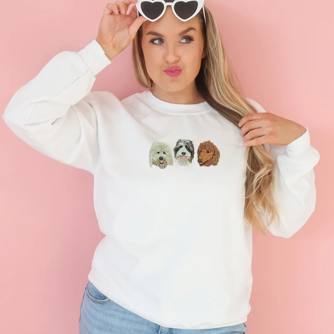 The Custom Embroidered Pet Portrait Sweatshirt With 3-4 Pups