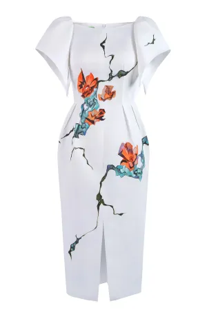The Rise Up White Painted Cocktail Dress with Sleeves