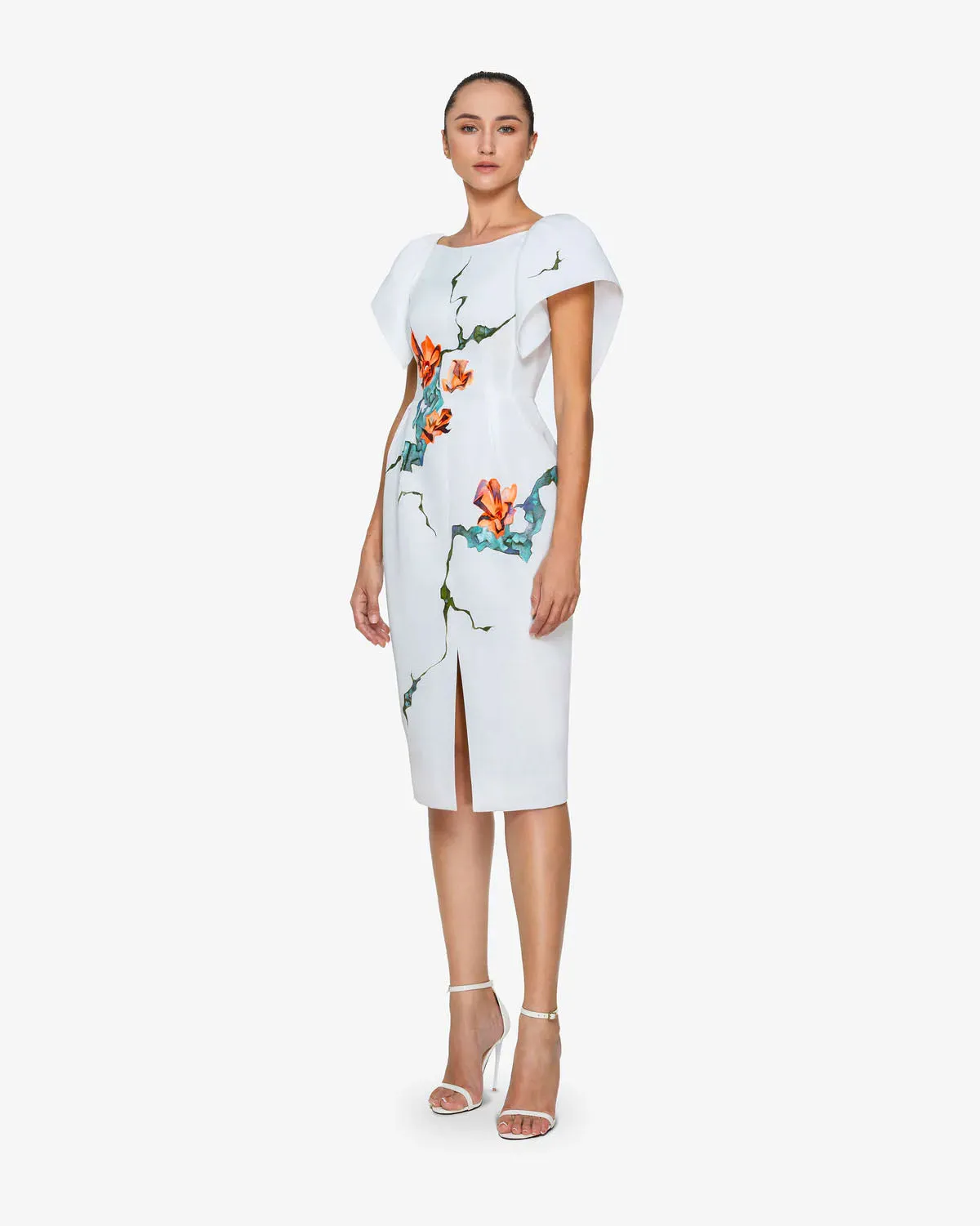 The Rise Up White Painted Cocktail Dress with Sleeves