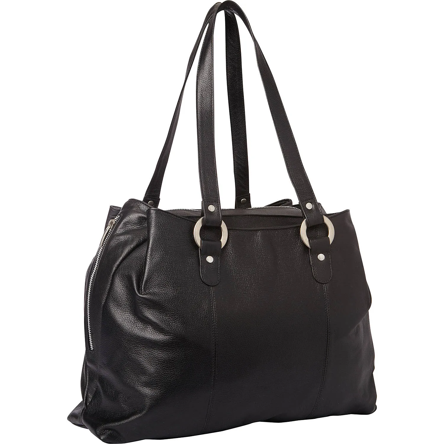 THREE COMPARTMENT LEATHER TOTE