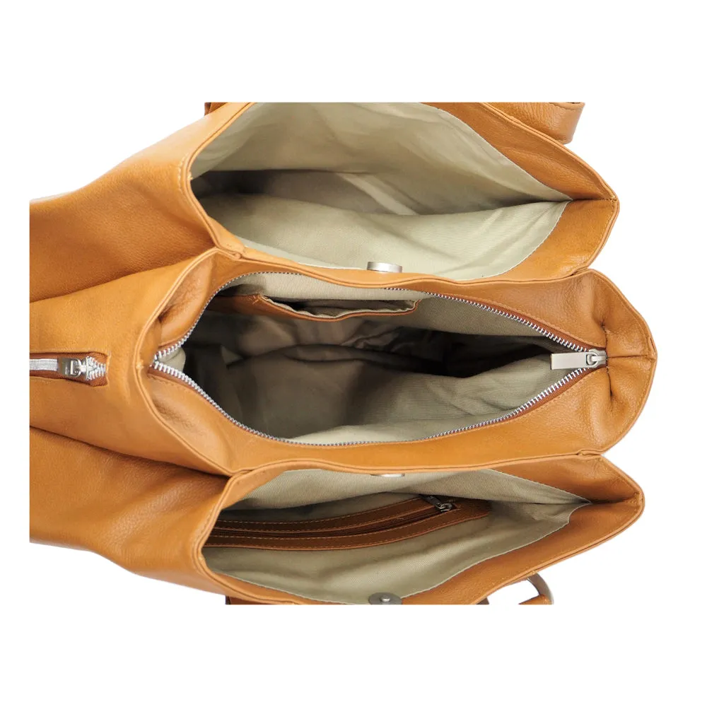 THREE COMPARTMENT LEATHER TOTE