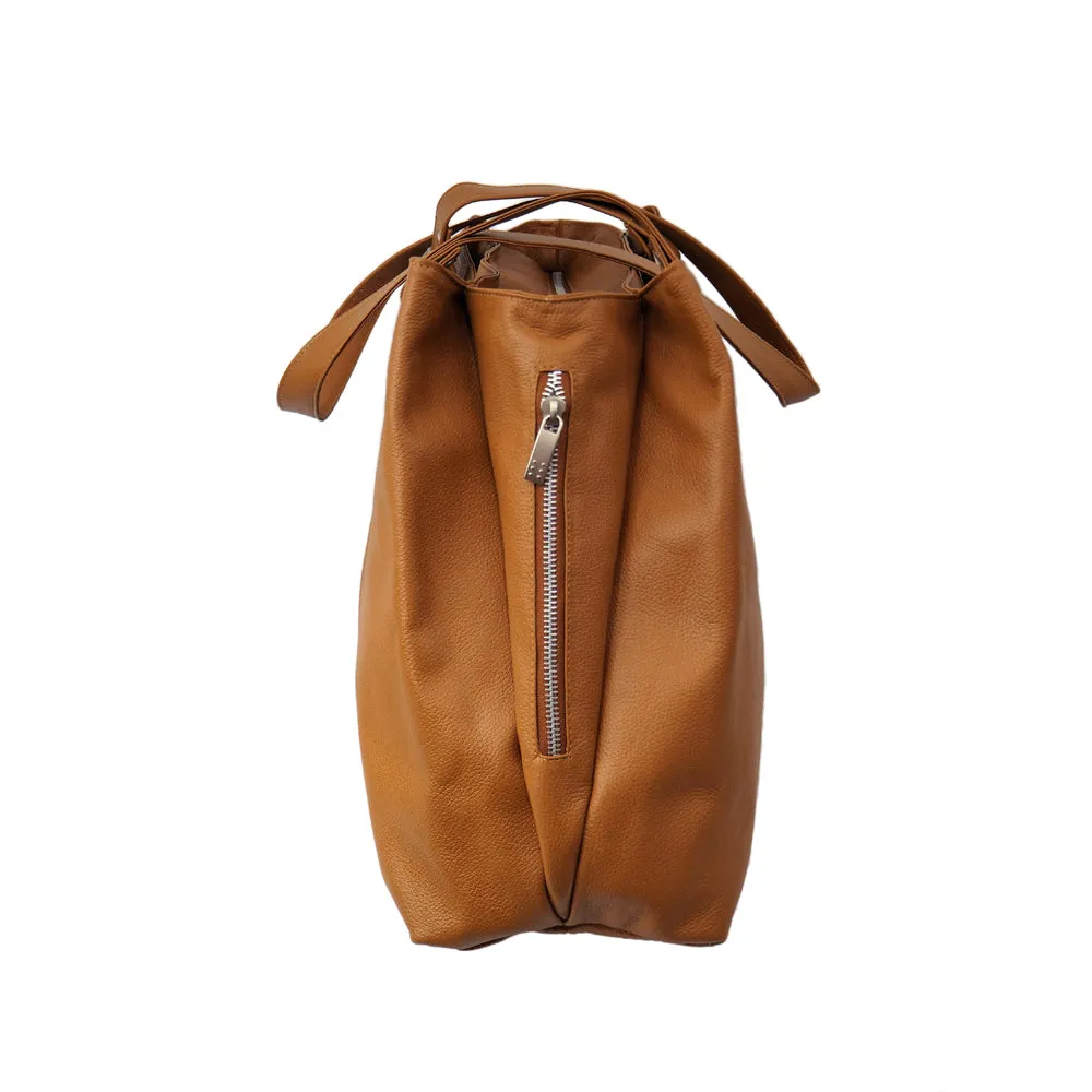 THREE COMPARTMENT LEATHER TOTE