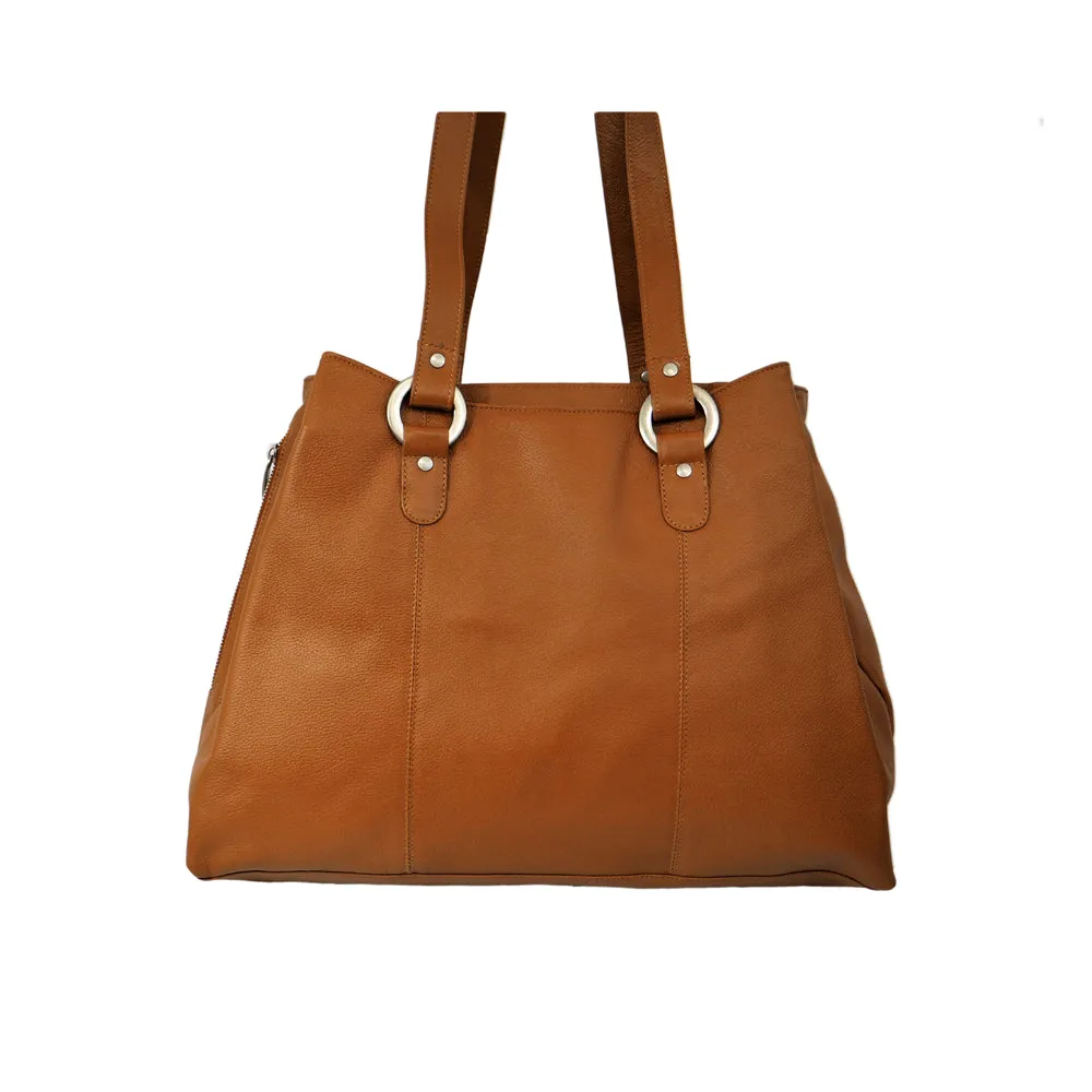 THREE COMPARTMENT LEATHER TOTE