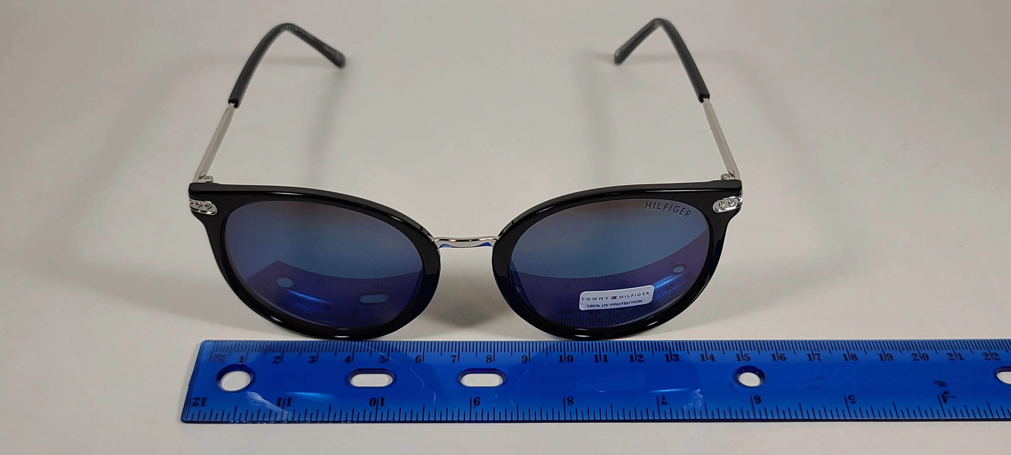 Tommy Hilfiger Mystique Sunglasses Shiny Black And Silver Frame Blue Mirror Lens MYSTIQUE WP OL510