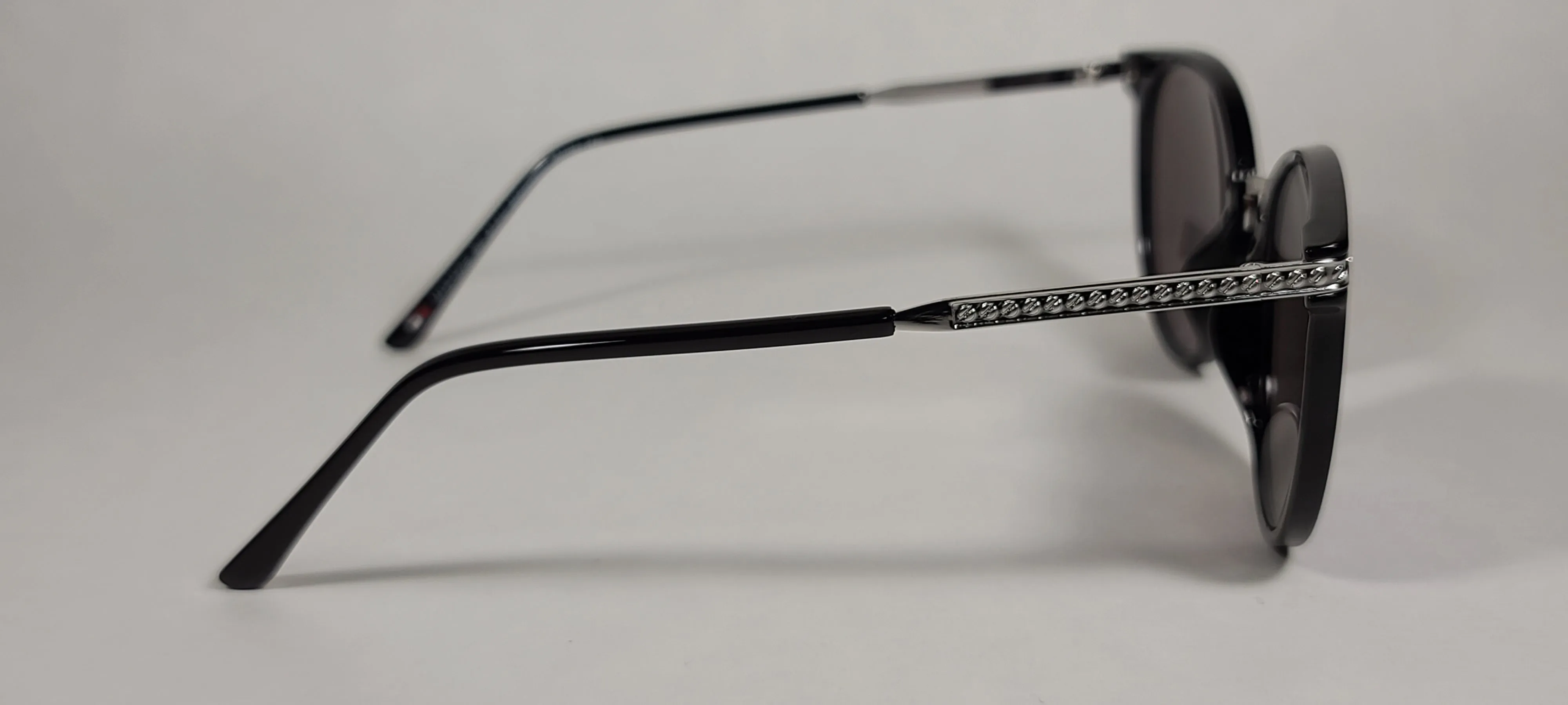Tommy Hilfiger Mystique Sunglasses Shiny Black And Silver Frame Blue Mirror Lens MYSTIQUE WP OL510