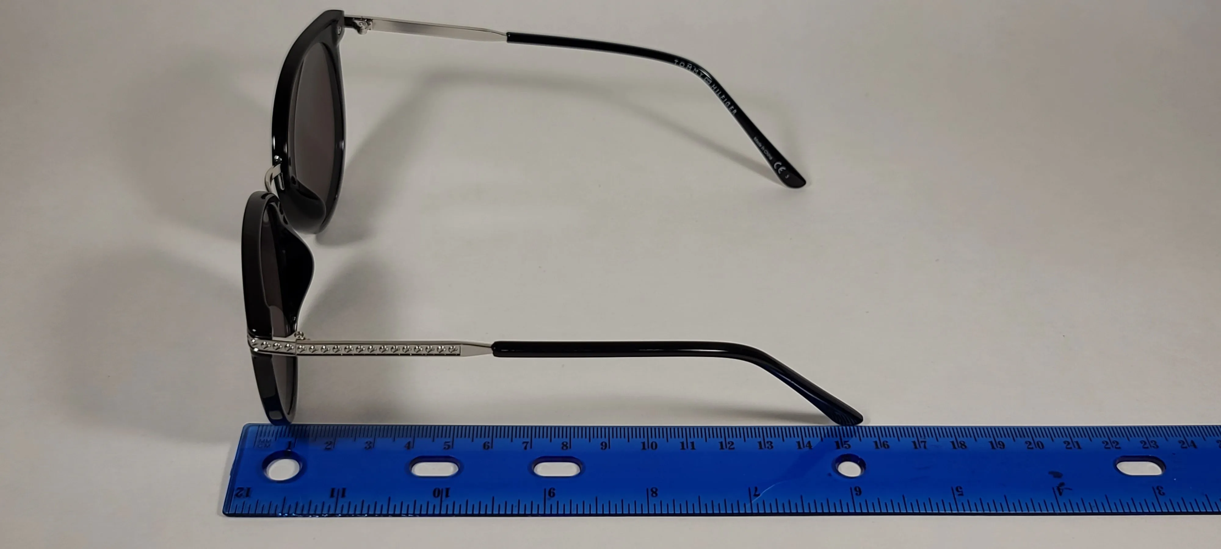 Tommy Hilfiger Mystique Sunglasses Shiny Black And Silver Frame Blue Mirror Lens MYSTIQUE WP OL510