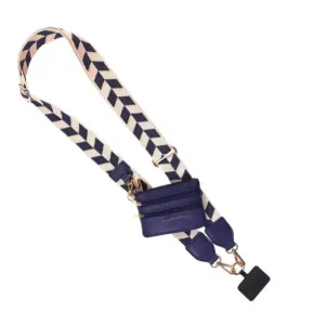 Touch Screen Purse -CLIP & GO PHONE LANYARD--NAVY/CREAM CHEVRON
