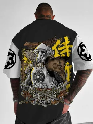 Trendy Samurai Print Short Sleeve Shirt