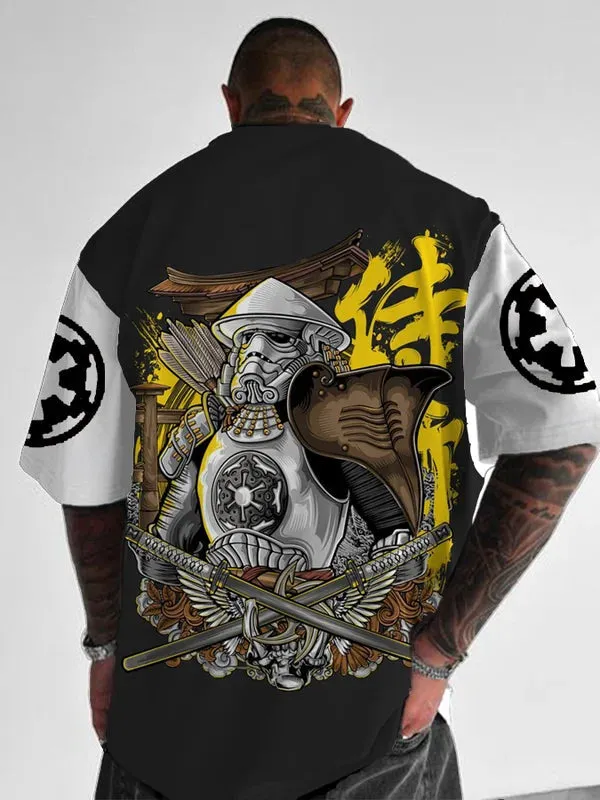 Trendy Samurai Print Short Sleeve Shirt