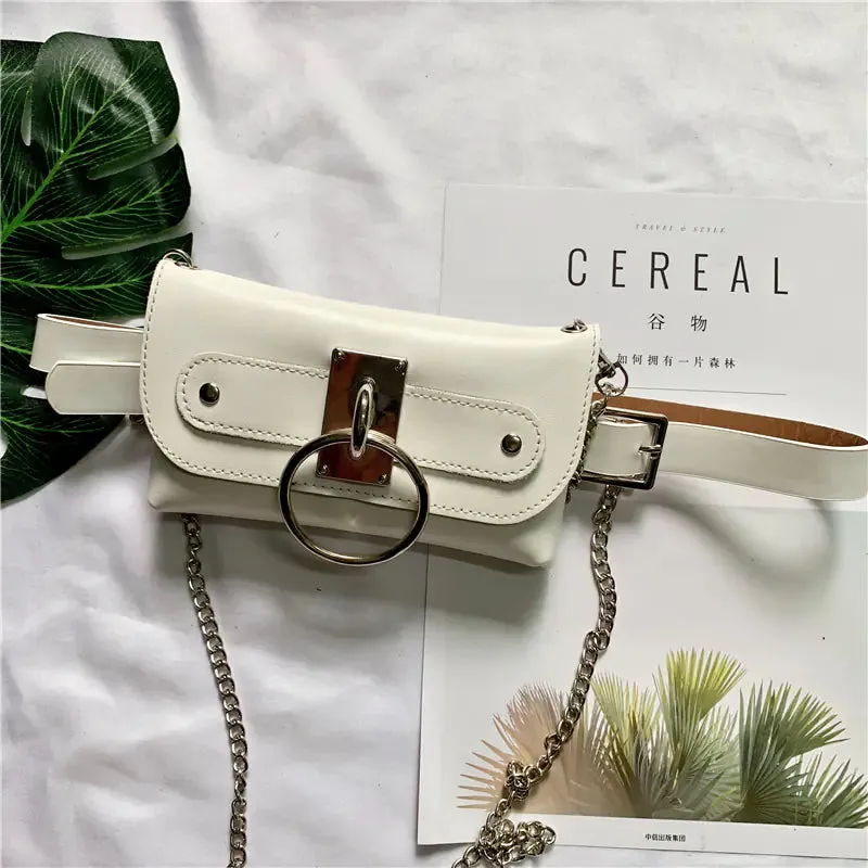 Trendy Women's Round Ring Crossbody Bag with Chain Decor