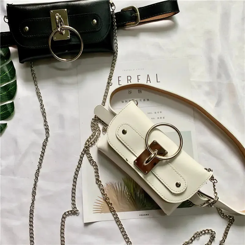 Trendy Women's Round Ring Crossbody Bag with Chain Decor