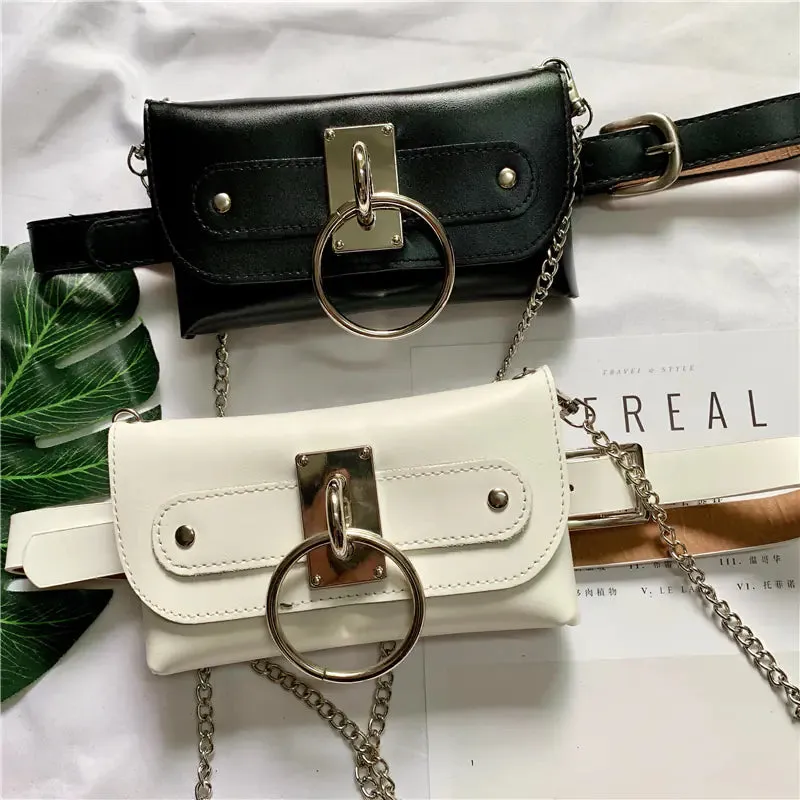 Trendy Women's Round Ring Crossbody Bag with Chain Decor