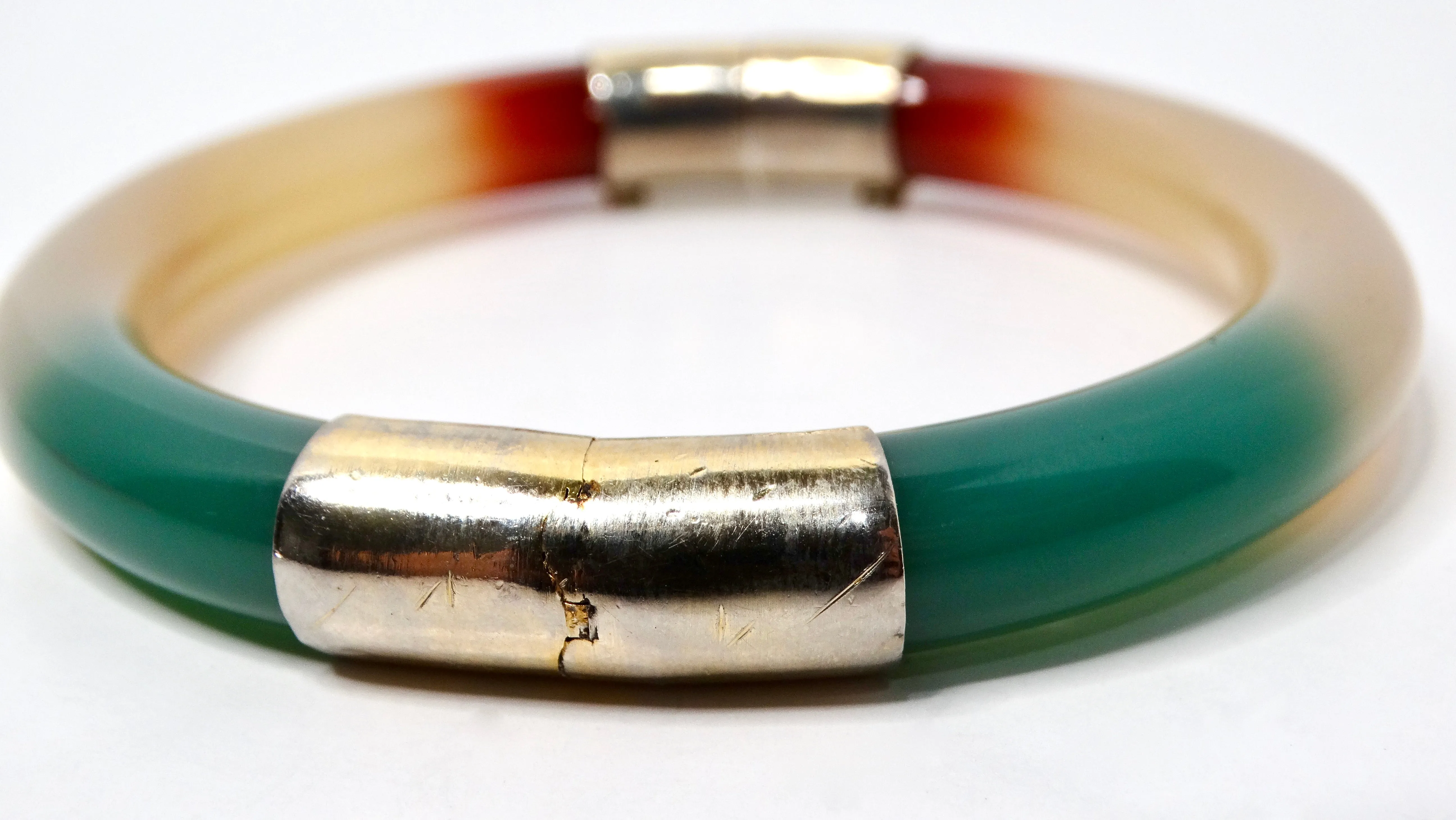 Tri-Color Jade Hinged Bangle Bracelet