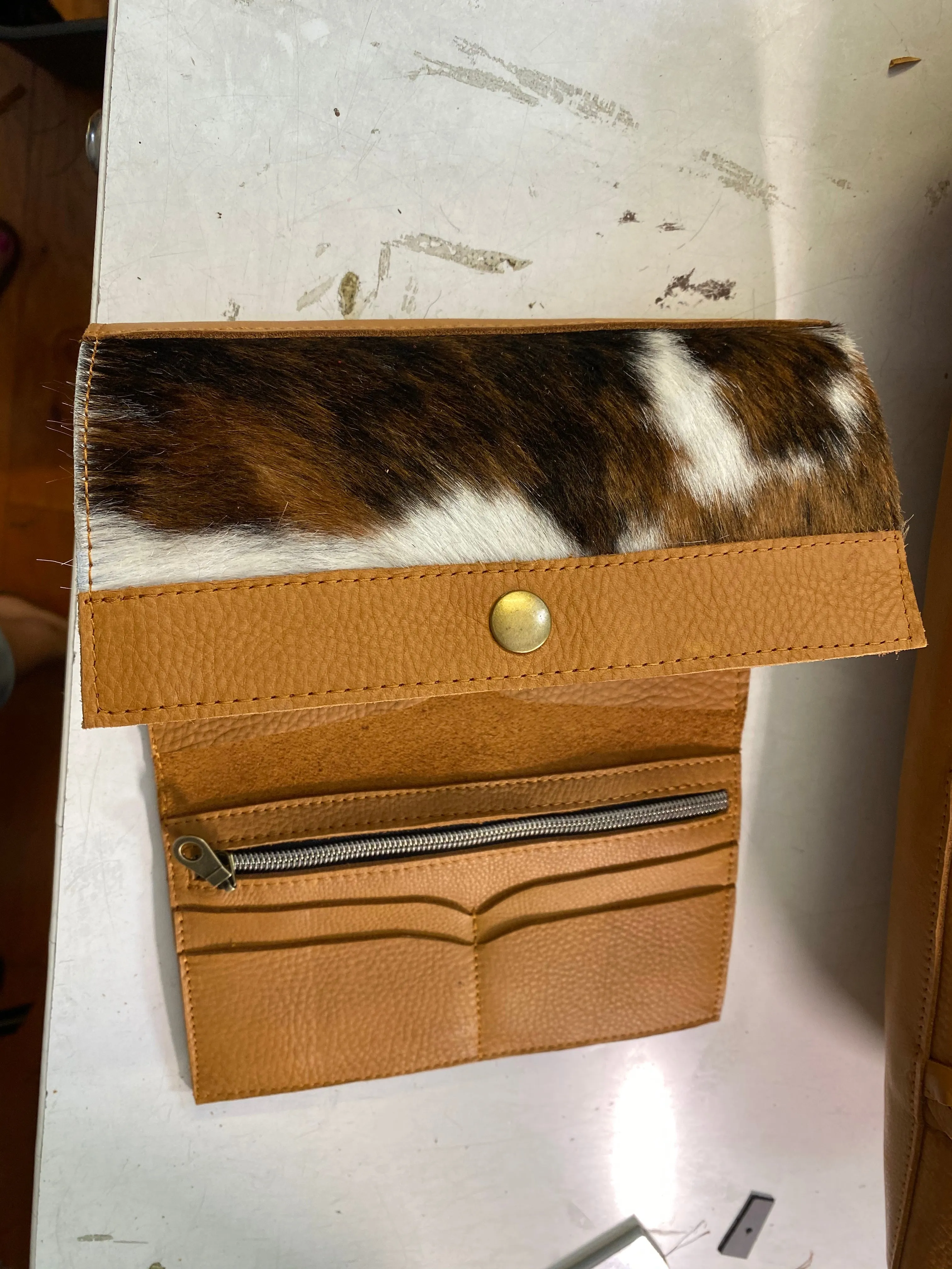 Tricolor cowhide leather bag with fringe