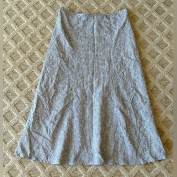 Tweeds 100% Linen Black &amp; White Pinstriped Midi Skirt Classic Designer Size 8