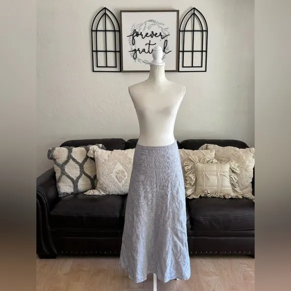 Tweeds 100% Linen Black &amp; White Pinstriped Midi Skirt Classic Designer Size 8