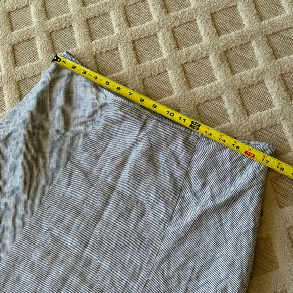 Tweeds 100% Linen Black &amp; White Pinstriped Midi Skirt Classic Designer Size 8