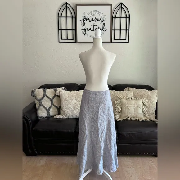 Tweeds 100% Linen Black &amp; White Pinstriped Midi Skirt Classic Designer Size 8
