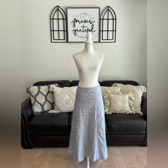 Tweeds 100% Linen Black &amp; White Pinstriped Midi Skirt Classic Designer Size 8